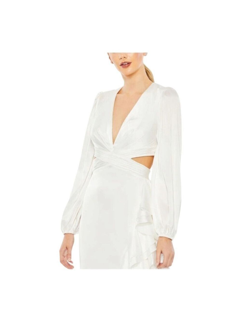 Mac Duggal White Long Sleeve Gown Size 8 - Picture 5 of 9